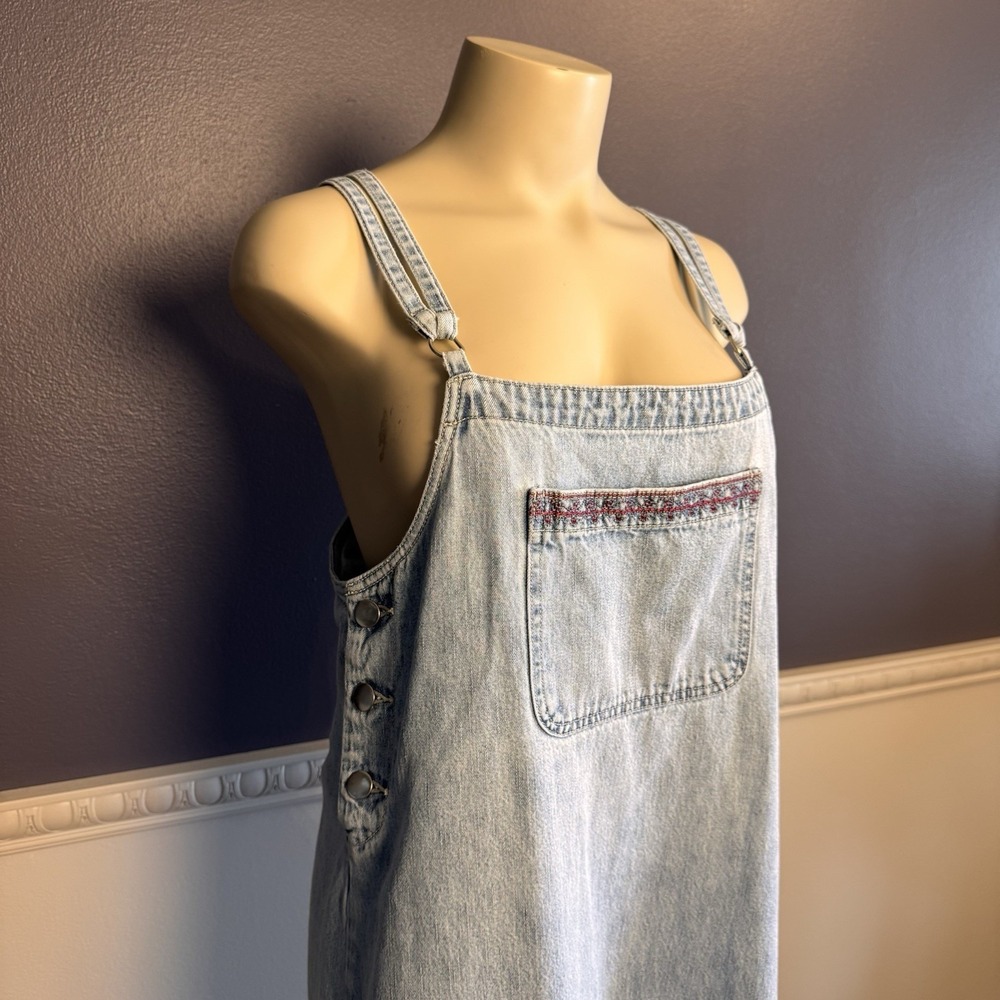 VTG Denim Light Wash Jumper Dress Chore Cottage Small Embroidered Overall - Picture 2 of 8